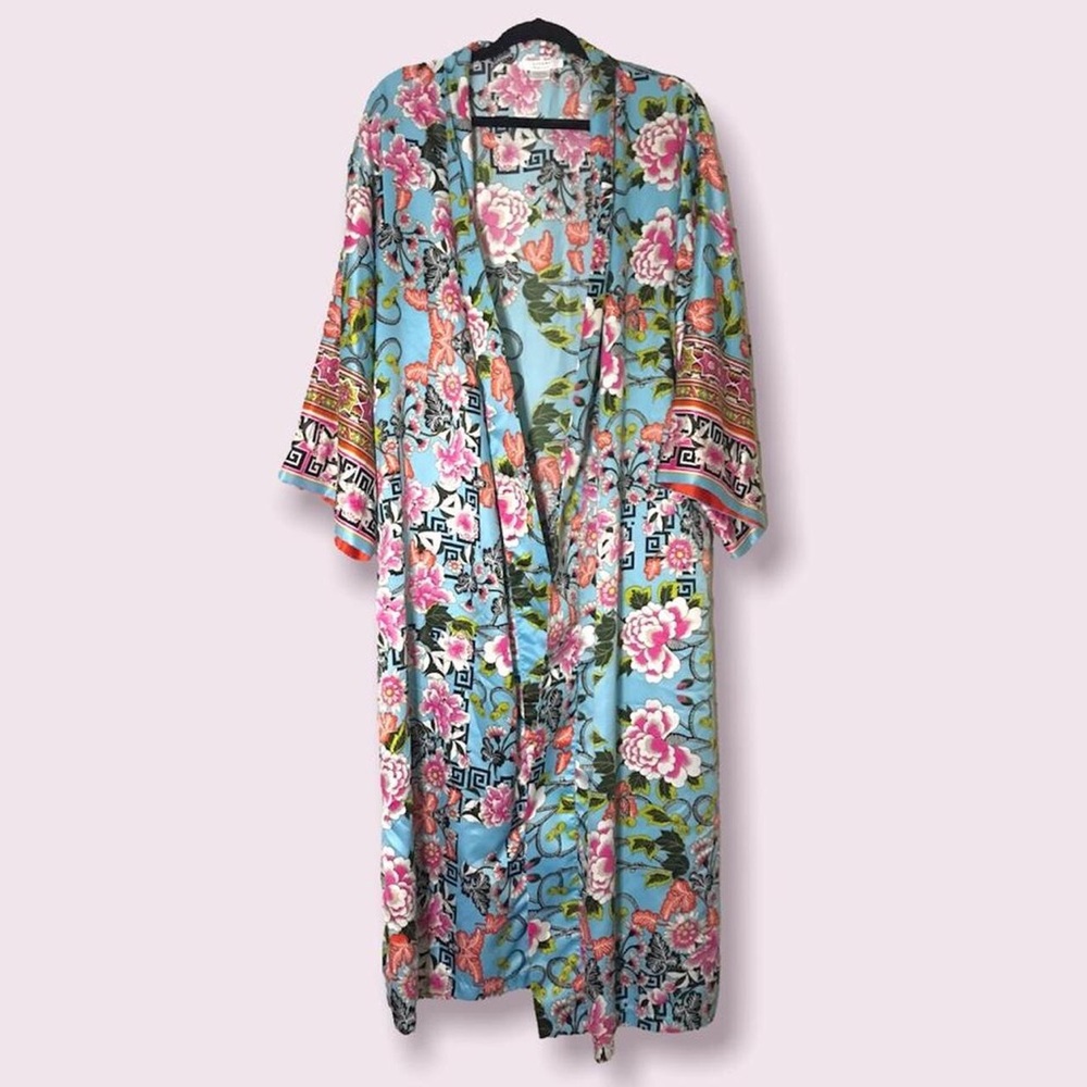 Blue Natori Private Luxuries Robe W/ Abstract Floral Design